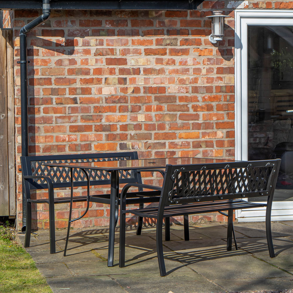 Samuel Alexander 4 Seater Glass Top Garden Dining Table with Bench Image 7