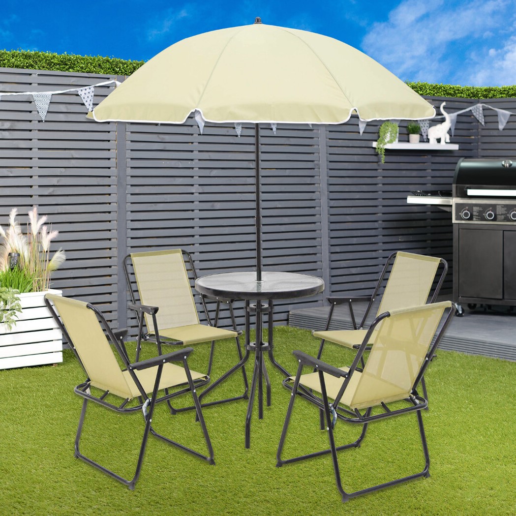 Outdoor Essentials Corfu 4 Seater Dining Set Cream and Grey Image