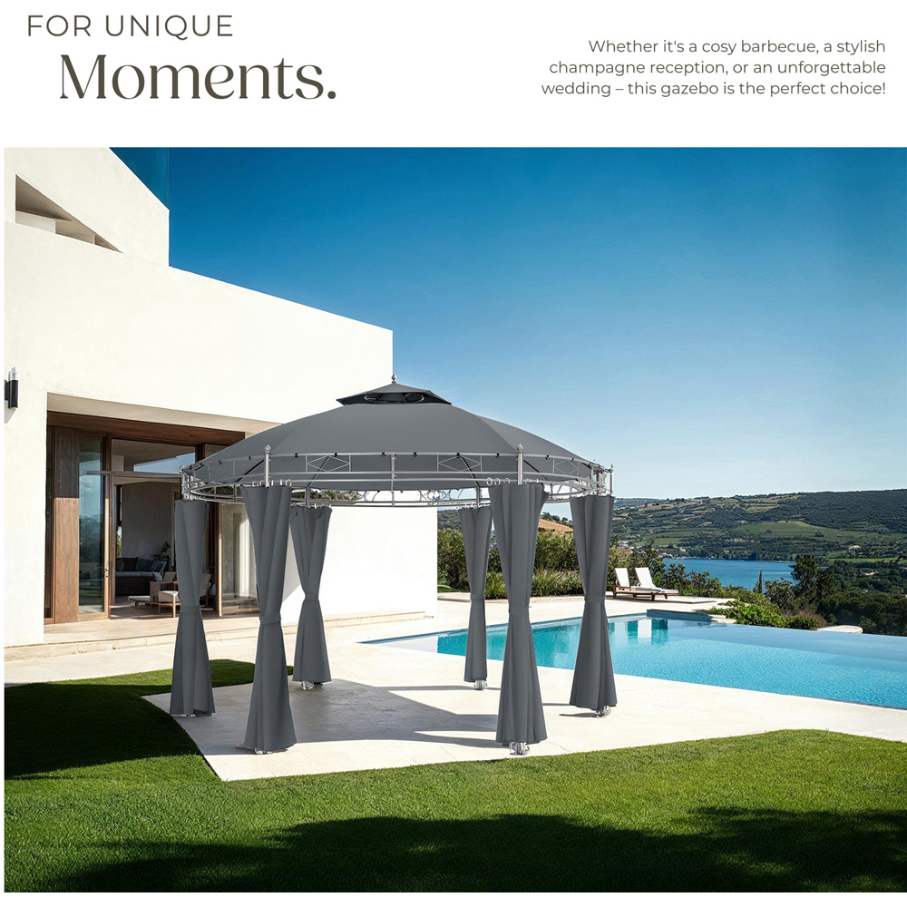 tectake Siana 3.5m Anthracite Double Roof Water-Repellent Round Gazebo with 6 Side Panel Image 8