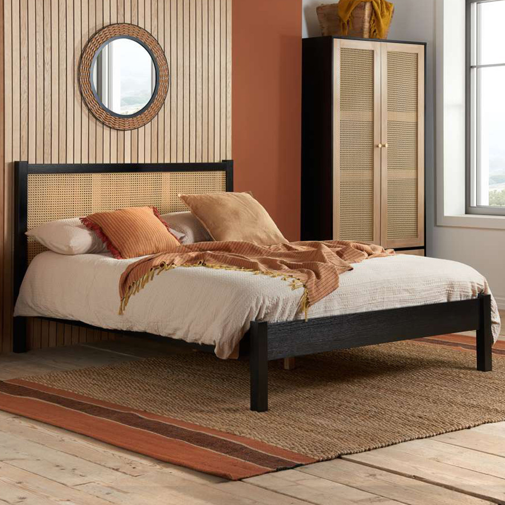 Croxley King Size Black and Oak Rattan Bed Image 1