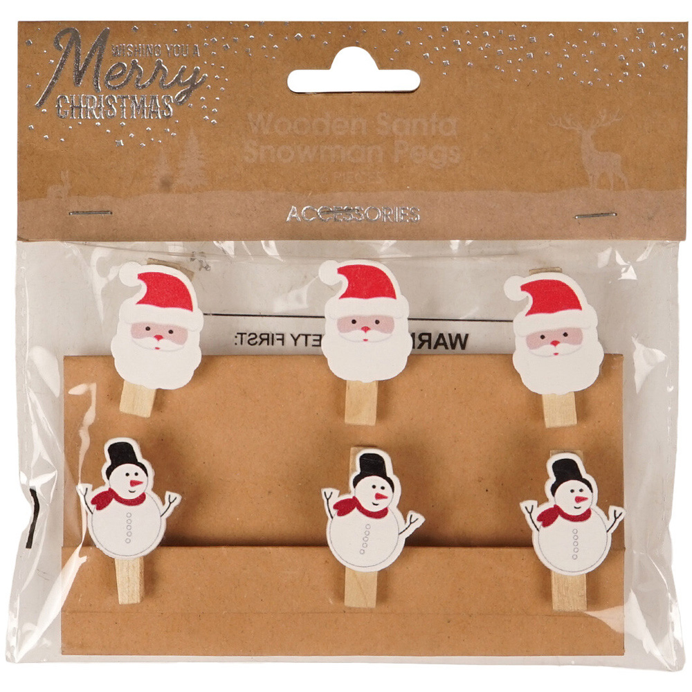 Wooden Santa Snowman Pegs Image