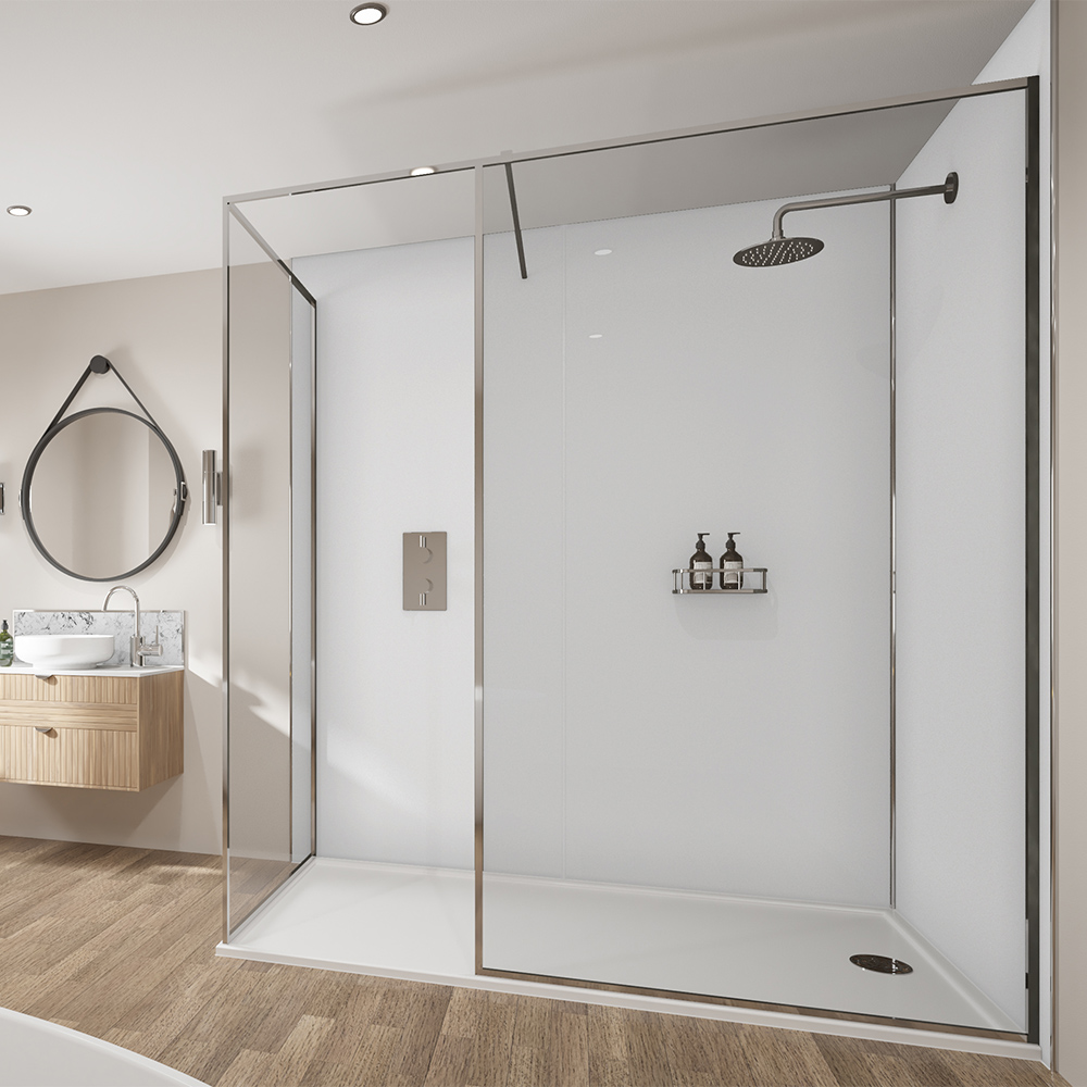 Wetwall Mermaid Tongue and Groove White Gloss Plywood Shower Panel 2420 x 585mm Image 1