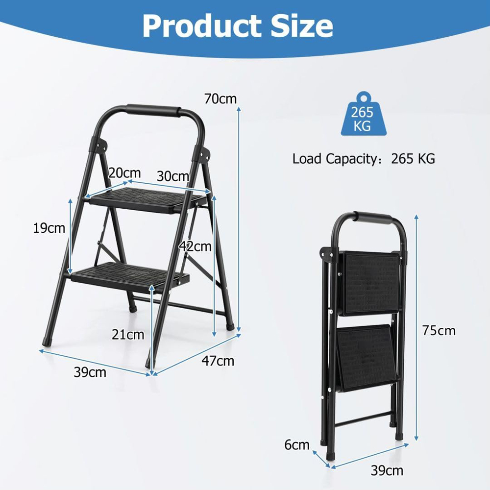Costway 2 Step Black Folding Ladder with Safe Lock Image 9
