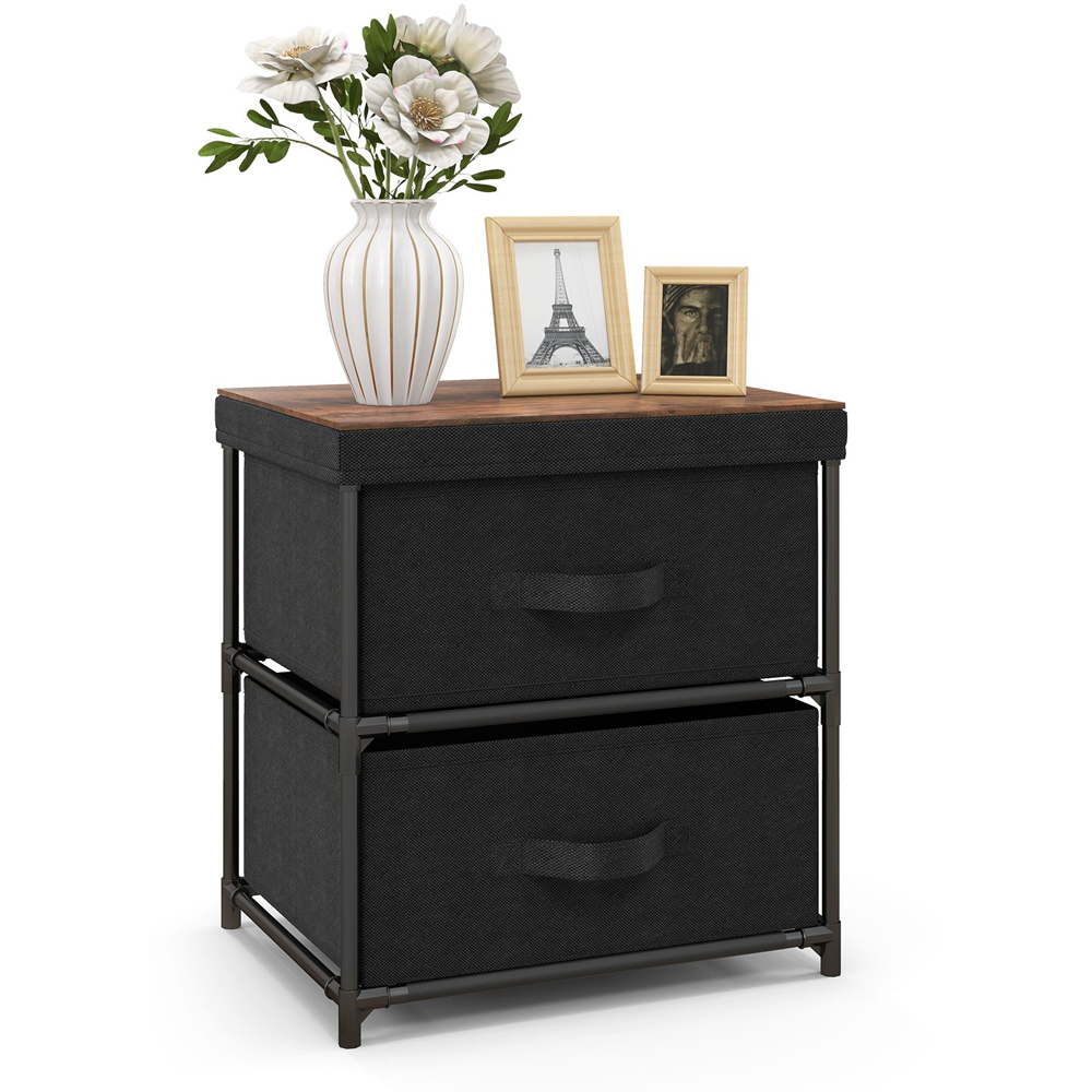 Costway 2 Drawer Black Fabric Nightstand with Removable Lid Image 2
