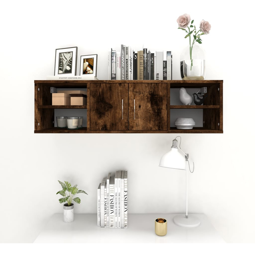 vidaXL 2 Door 4 Shelf Smoked Oak Wall Cabinet Image 2