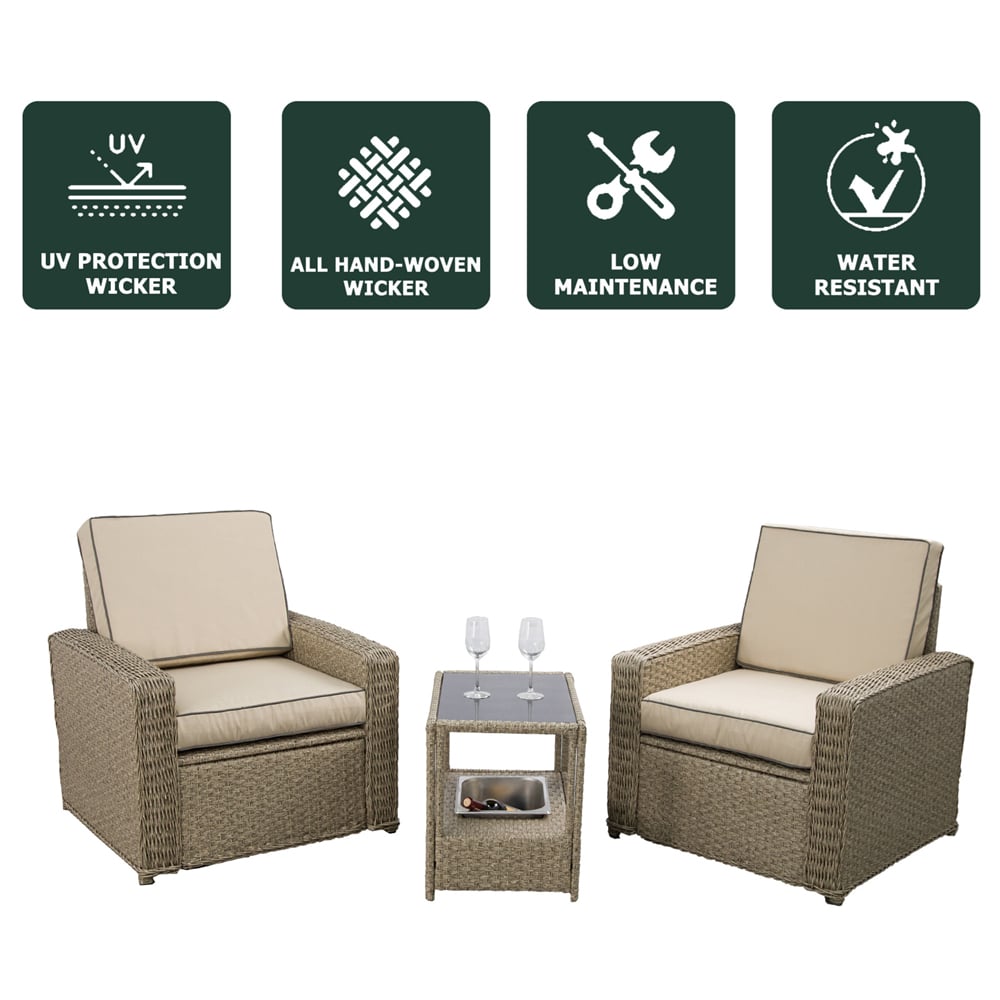 Furniture One 2 Seater Yellow Rattan Garden Armchair Lounge Set with Ice Bucket Image 5