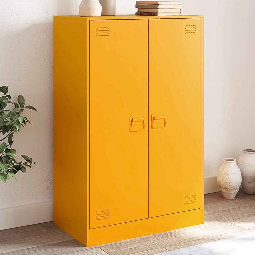 vidaXL 2 Door Mustard Yellow Steel Sideboard Image 1