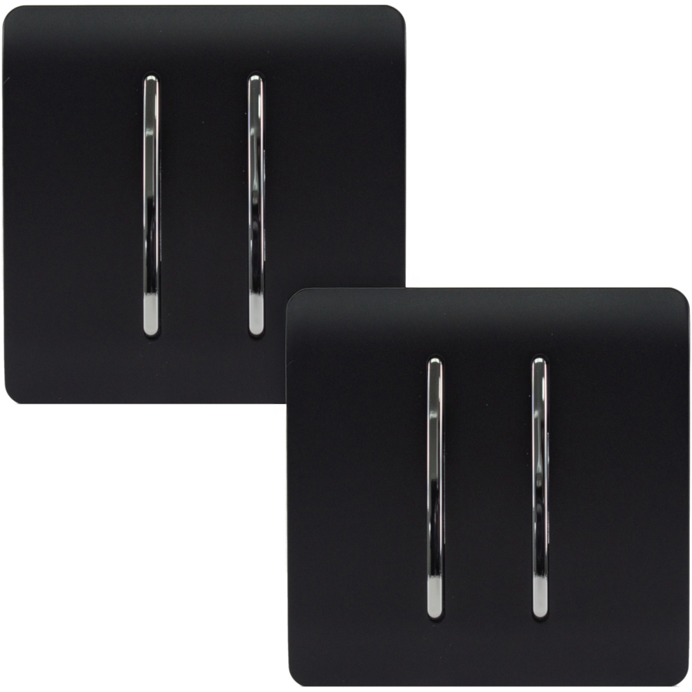 Trendi Switch 2 Gang 1 or 2 Way Matt Black Rocker Light Switch 2 Pack Image 1