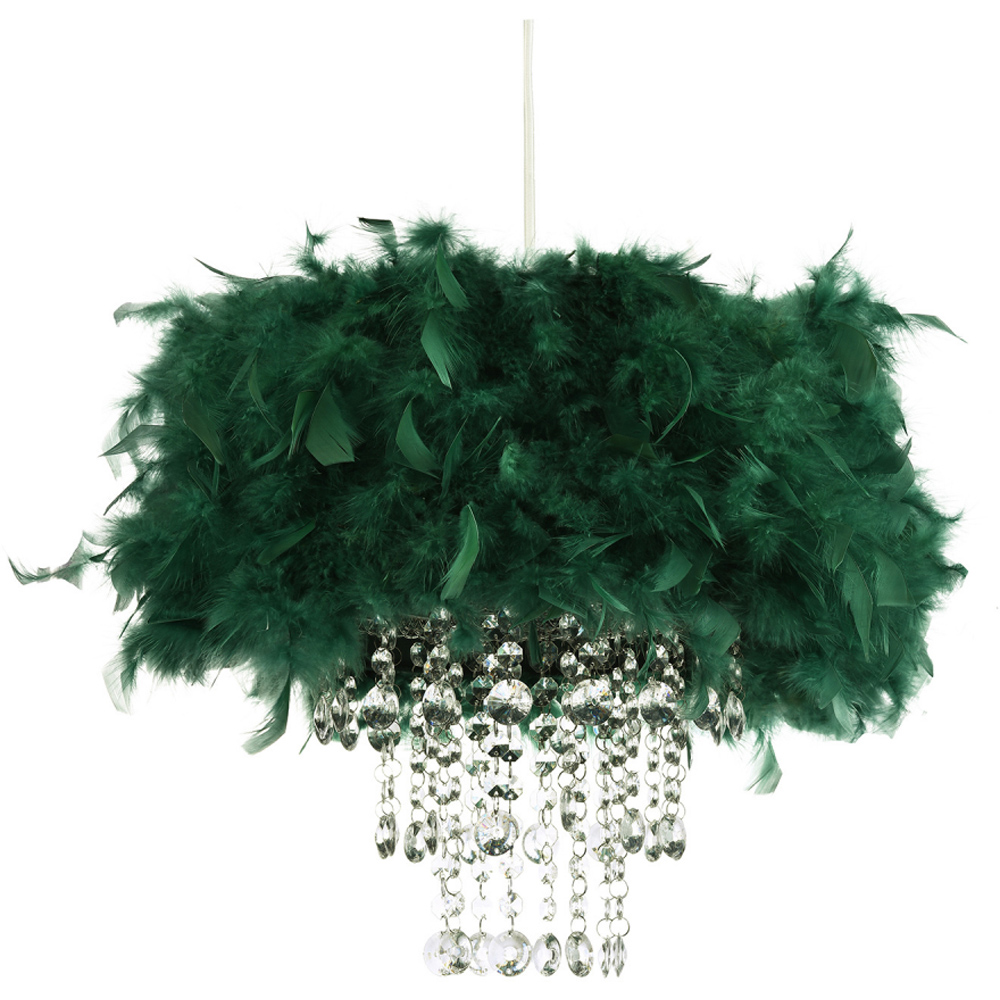 Happy Homewares Green Feather Pendant Shade with Transparent Acrylic Droplets Image 1