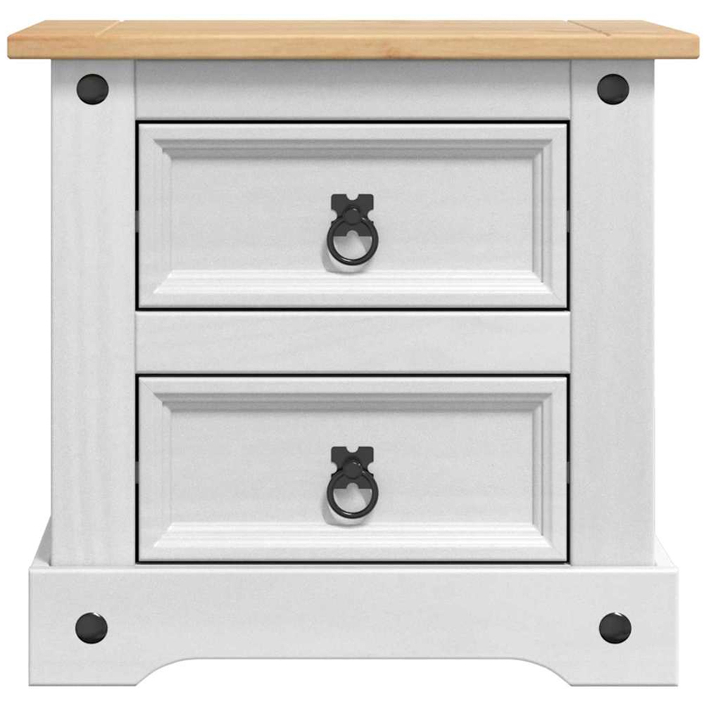 vidaXL Corona 2 Drawer White Solid Pine Wood Wide Bedside Table Image 4