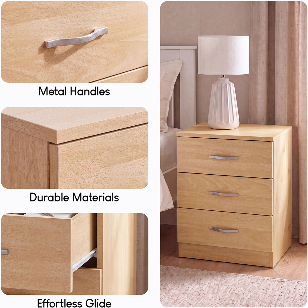 Vida Designs Riano 3 Drawer Pine Melamine Finish Bedside Table Set of 2 Image 6