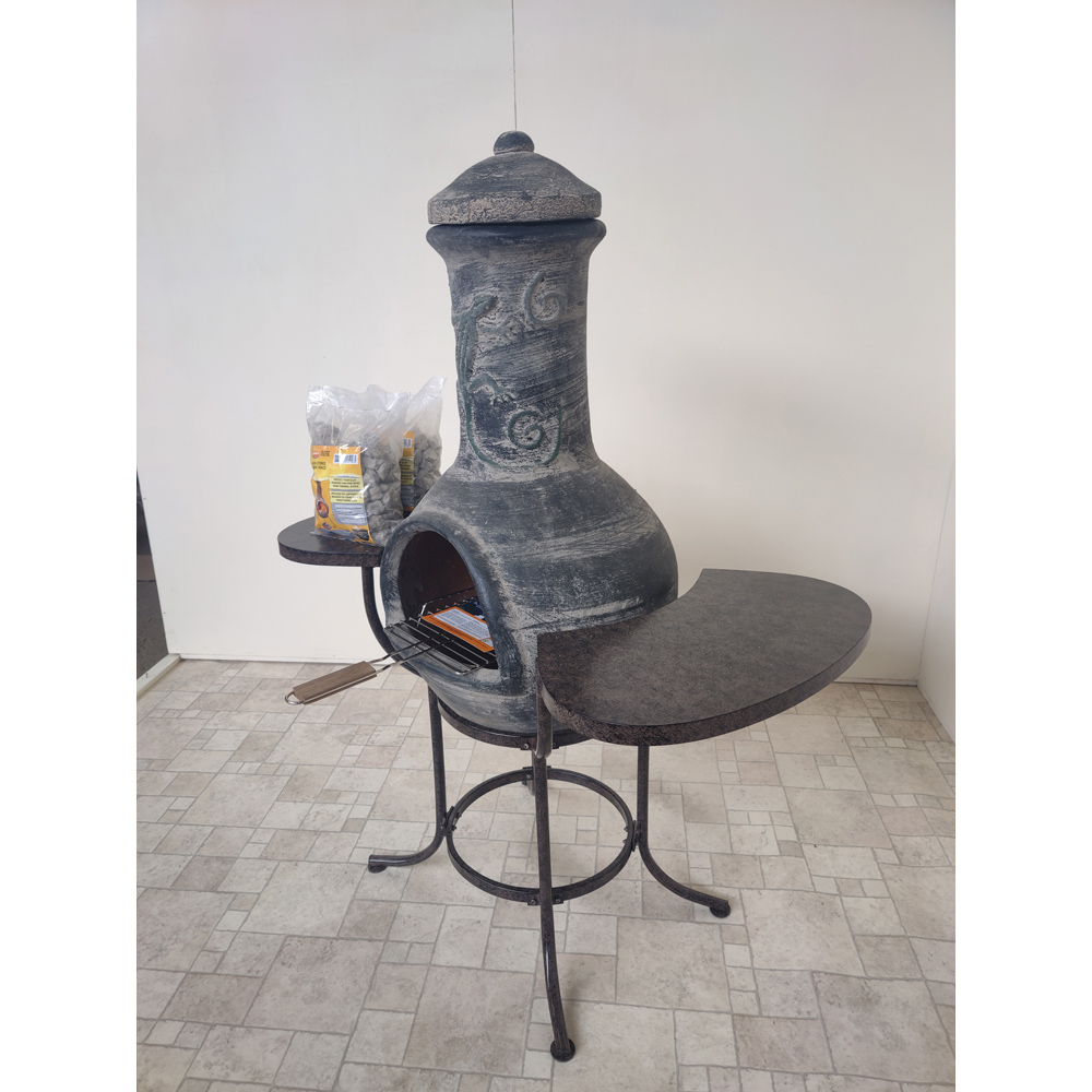 Gardeco BBO-C8IGUA.73 Grill Lava Stones and Cradle Clay Chiminea BBQ Bundle Image 6