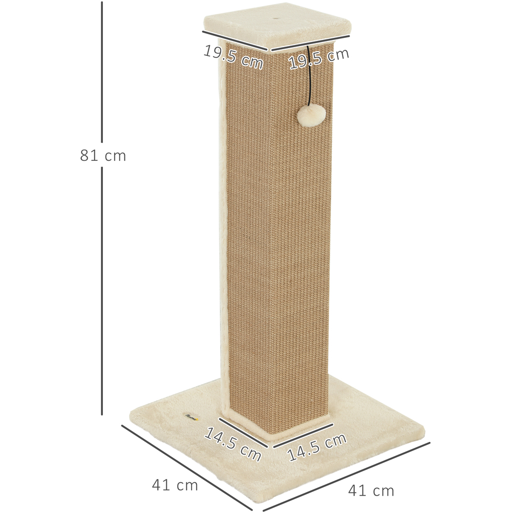 PawHut Beige Vertical Sisal Rope Ball Plush Cat Scratching Post 81cm Image 9