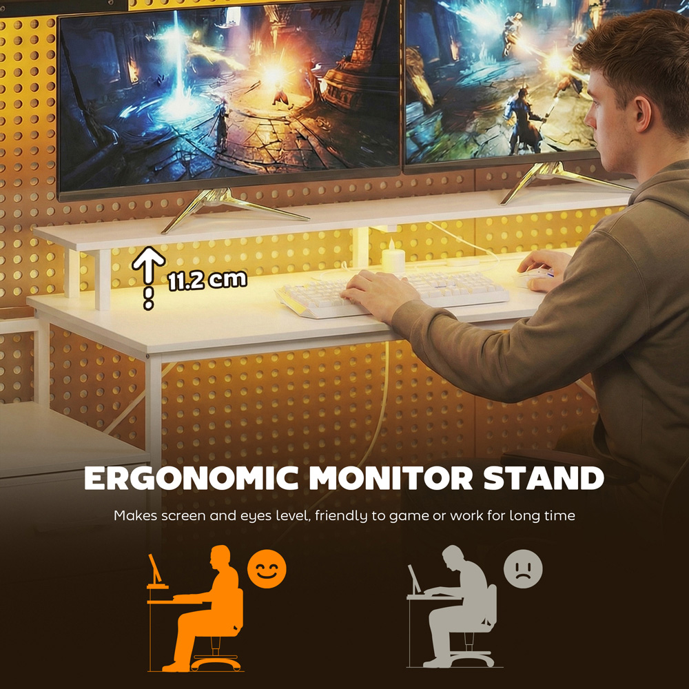 Portland 3 Drawer White Gaming Desk with Charging Station and RGB Lights Image 6
