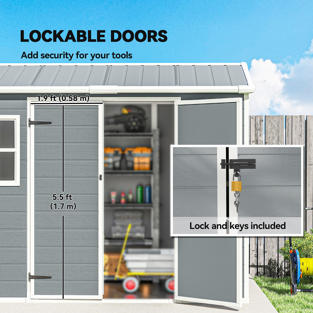 Outsunny 8 x 4ft Light Grey Apex Garden Shed with Built-In Floor Image 8