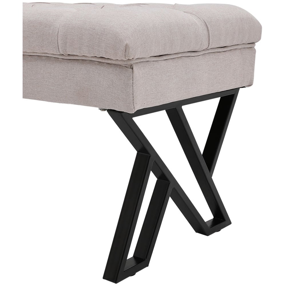 Living and Home Cream Mid Century Metal Upholstered Bench Image 5