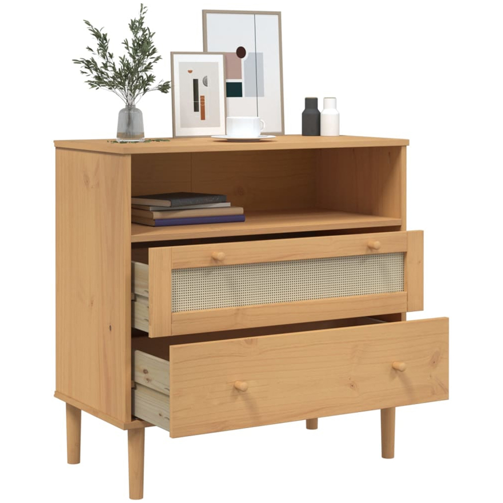 vidaXL Senja 2 Drawer Single Shelf Rattan Look Solid Wood Pine Sideboard Image 4