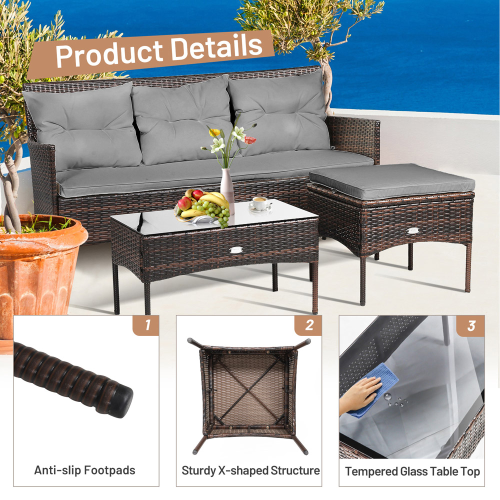 Costway 4 Seater Rattan Patio Bistro Set Grey Image 7