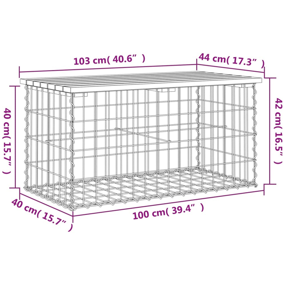 vidaXL Natural Solid Pine Wood Gabion Design Garden Bench 103 x 44 x 42cm Image 7
