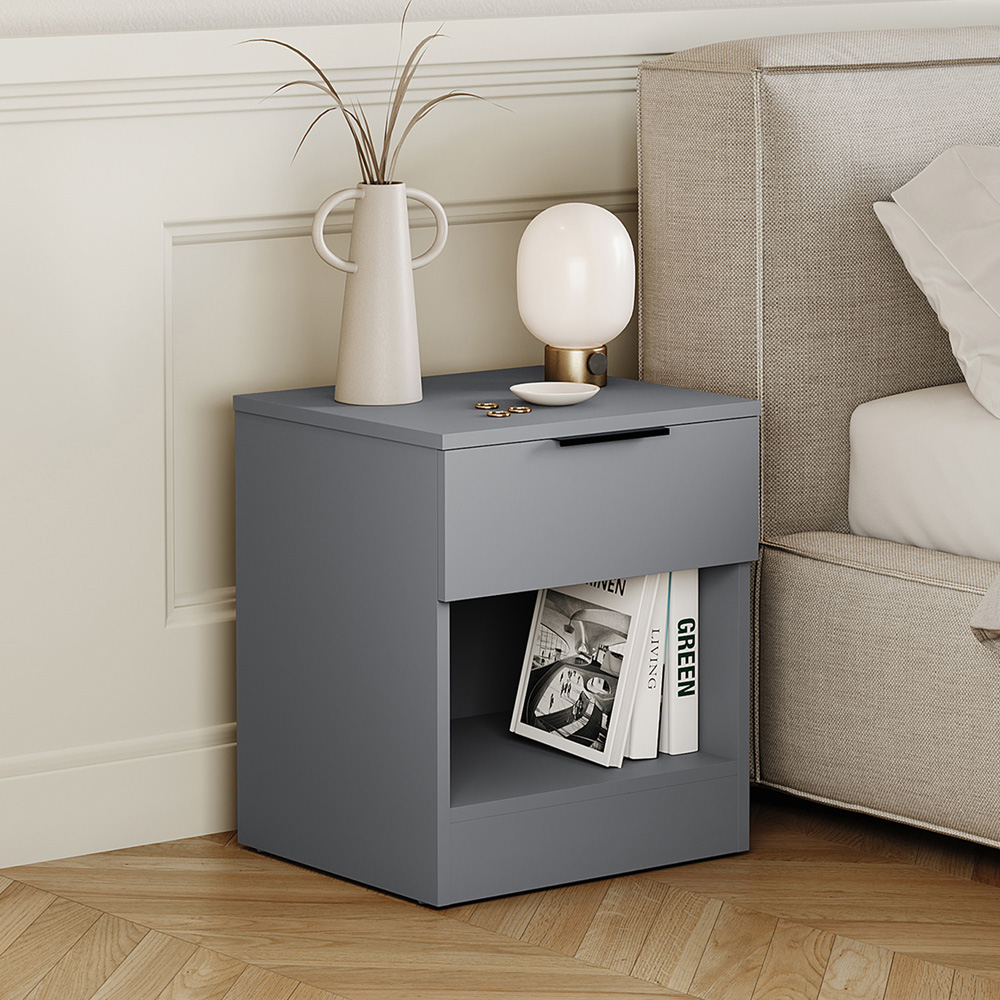 VIDA DESIGNS Terga Single Drawer Single Shelf Grey Bedside Cabinet Image 5