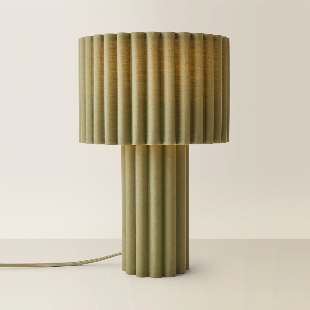 ValueLights Lenny Moss Green Drum Lamp Shade Ribbed Full Fabric LED Table Lamp Image 5