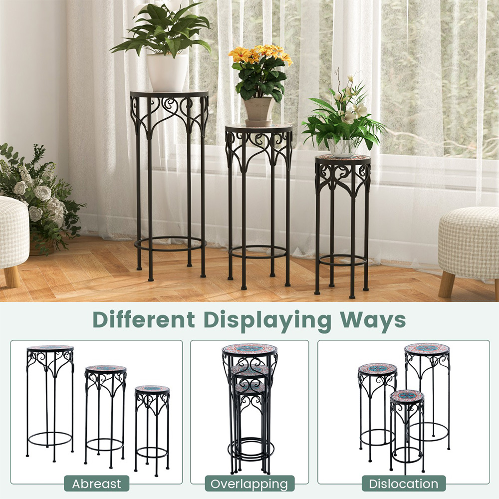 Costway Metal Plant Stand with Ceramic Top Set of 3 Image 6