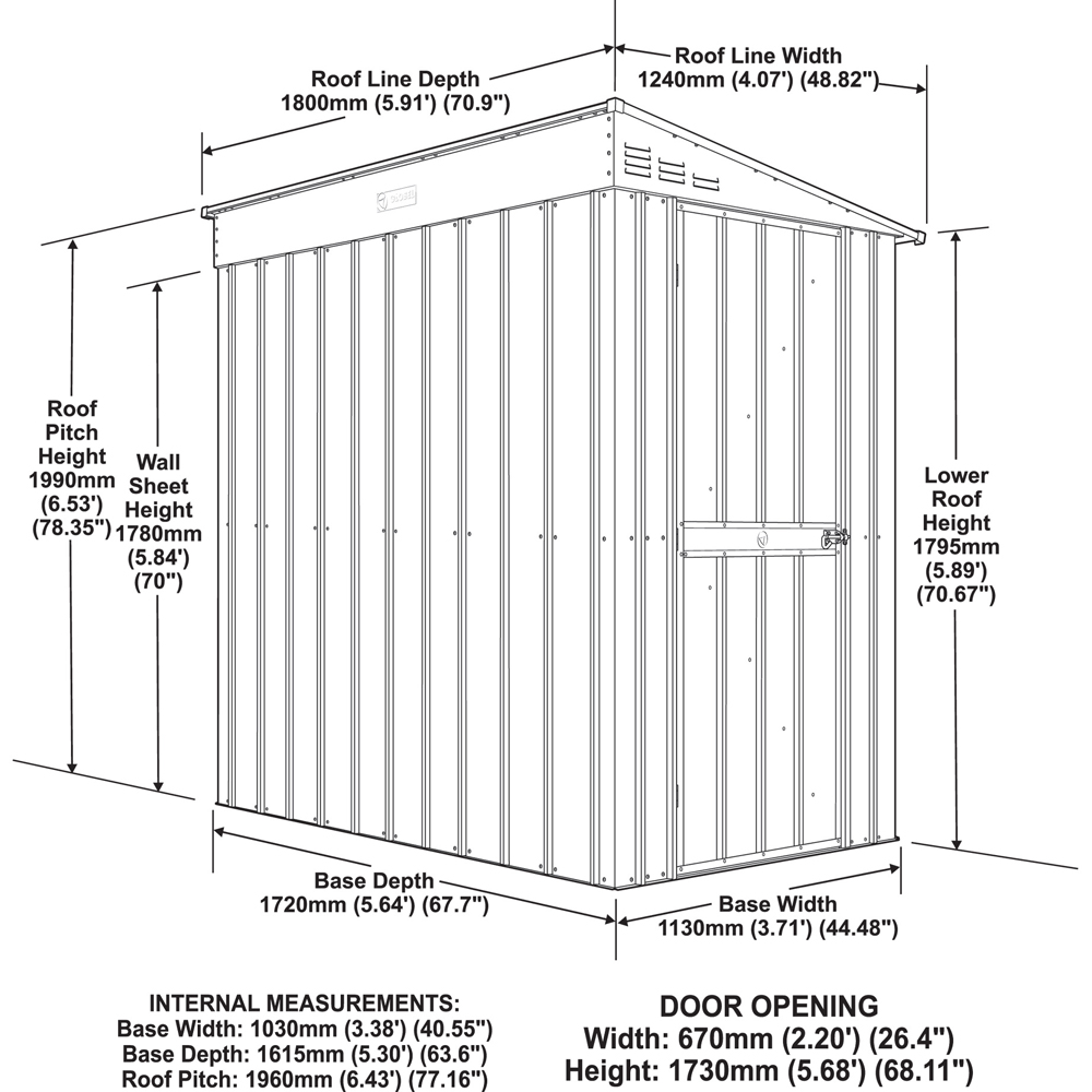 Globel 4 x 6ft Single Door Grey Metal Lean To Garden Shed Image 6