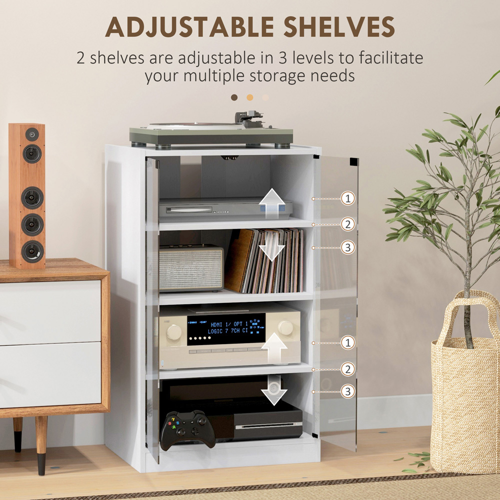 HOMCOM 4-Tier White Wood-Effect Hi-Fi Stand with Adjustable Shelves Image 5