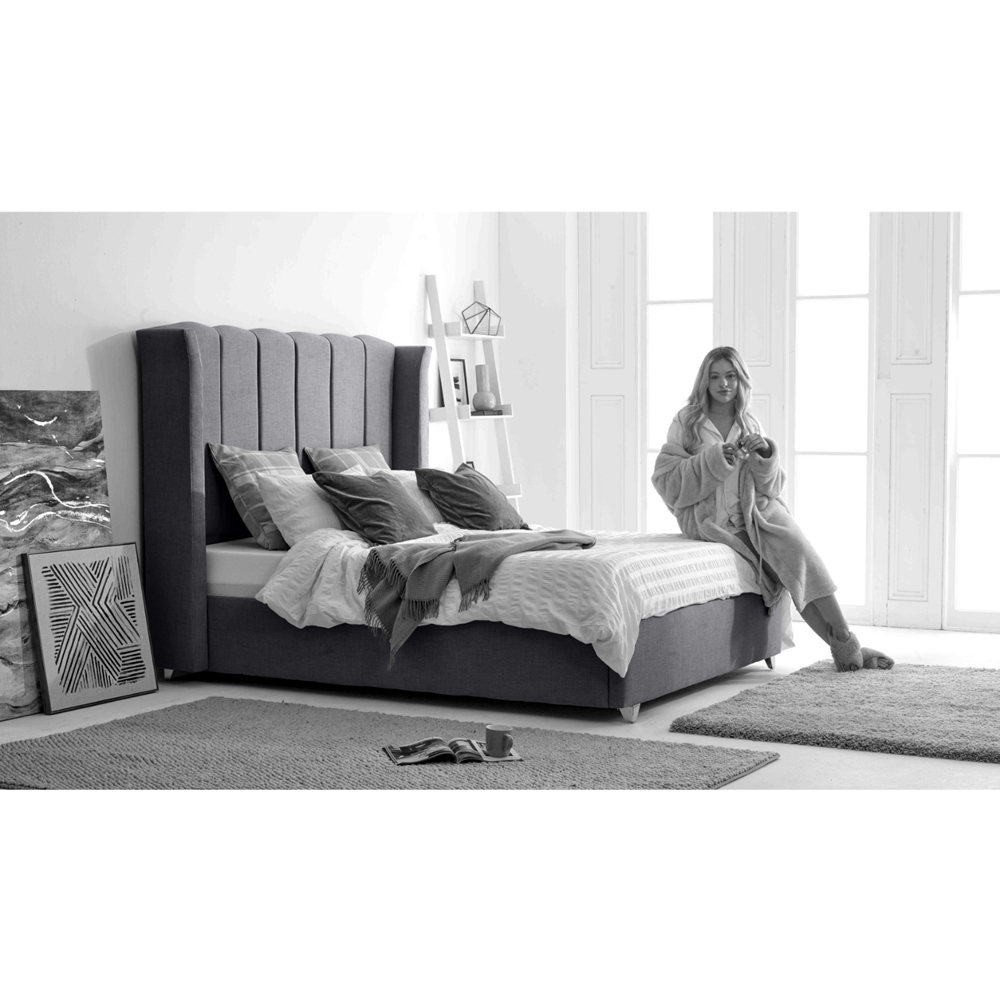 Eleganza Pablo King Size Coal Grampian Fabric Bed Frame with Winged Headboard Image 4