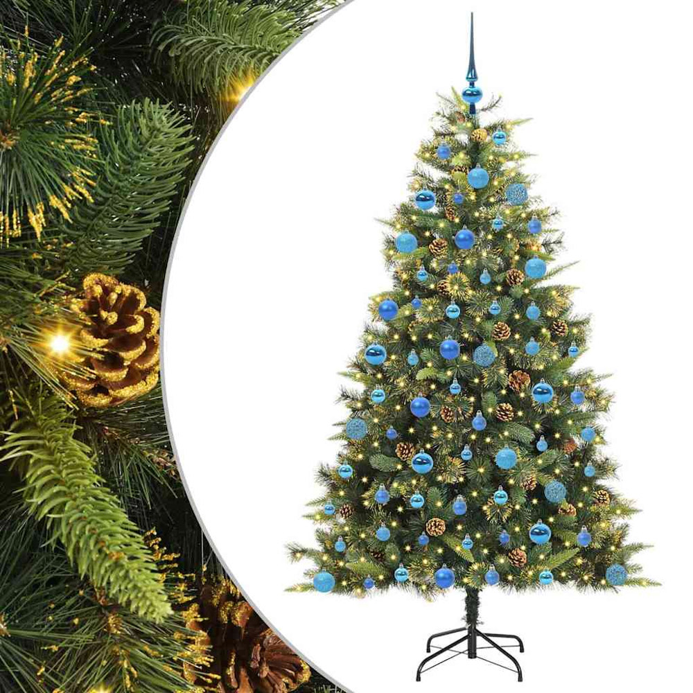 vidaXL Pre-Lit Blue Baubles and Pinecones Green Artificial Christmas Tree 6ft Image 2