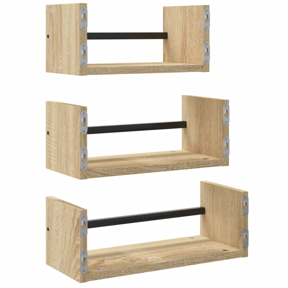 vidaXL Sonoma Oak Wall Shelf Set of 3 Image 5