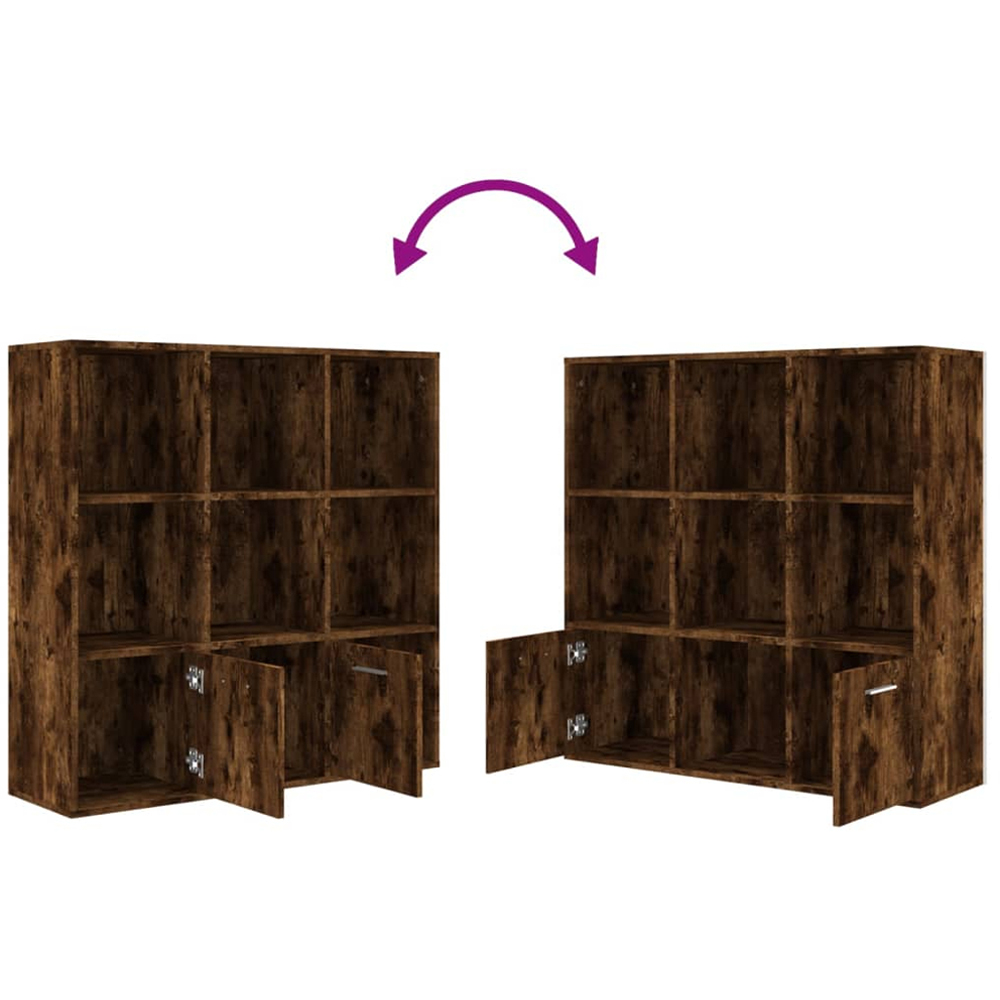 vidaXL 2 Door 7 Shelf Smoked Oak Bookcase Image 5