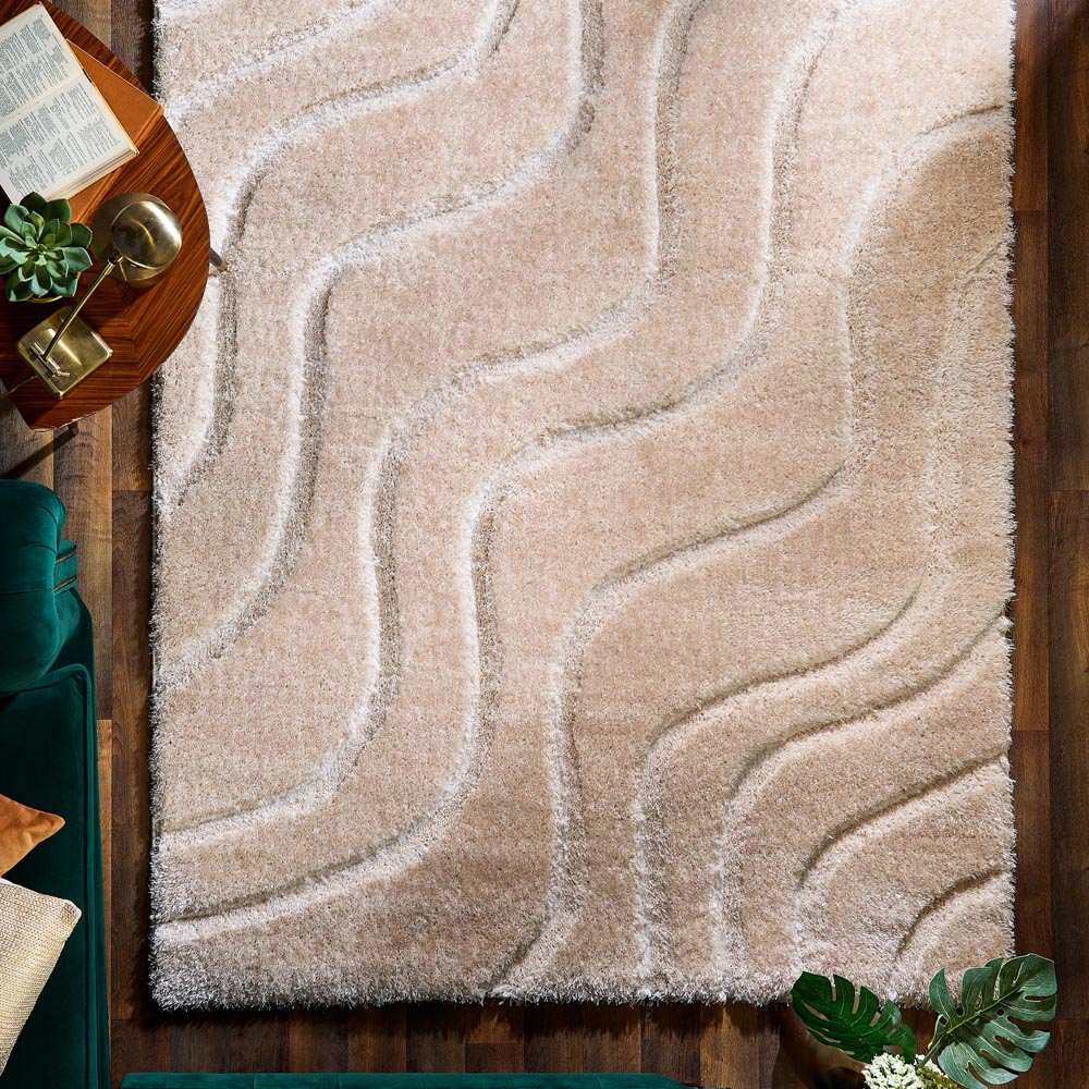 Origins Carved Wave Cream Soft Rug 80 x 170cm Image 2