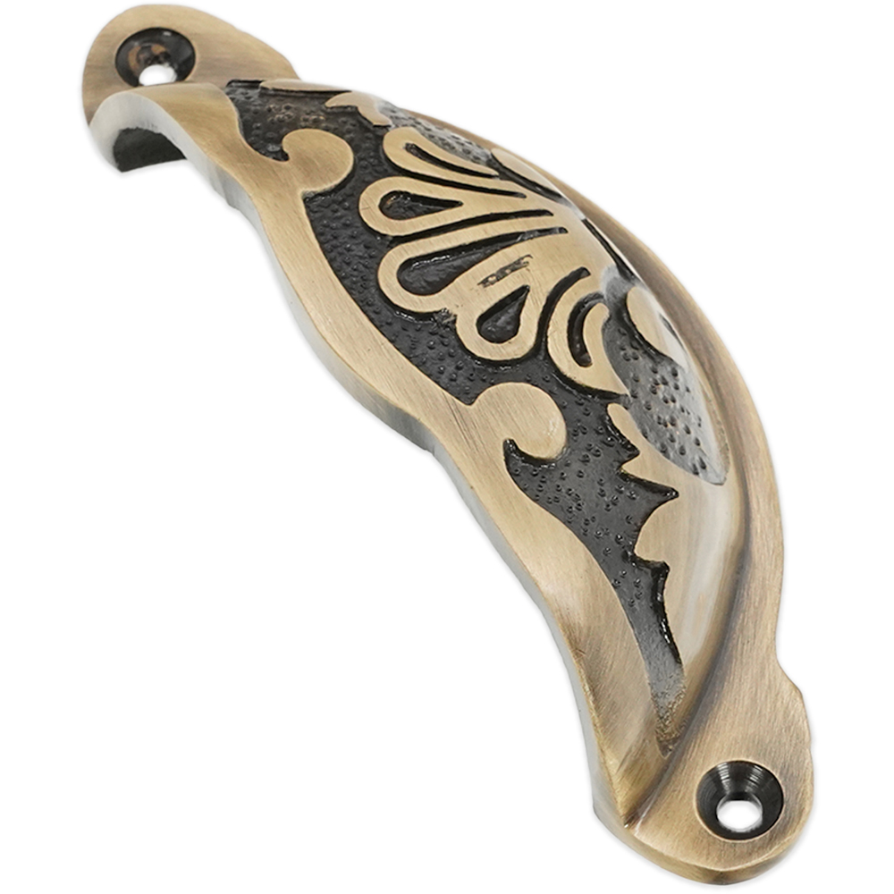 Spira Brass Floral Antique Brass Cup Pull Drawer Handle Image 3
