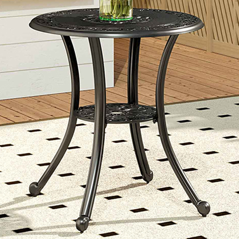 Living and Home Cast Aluminium Round Bistro Table with Parasol Hole Image 1