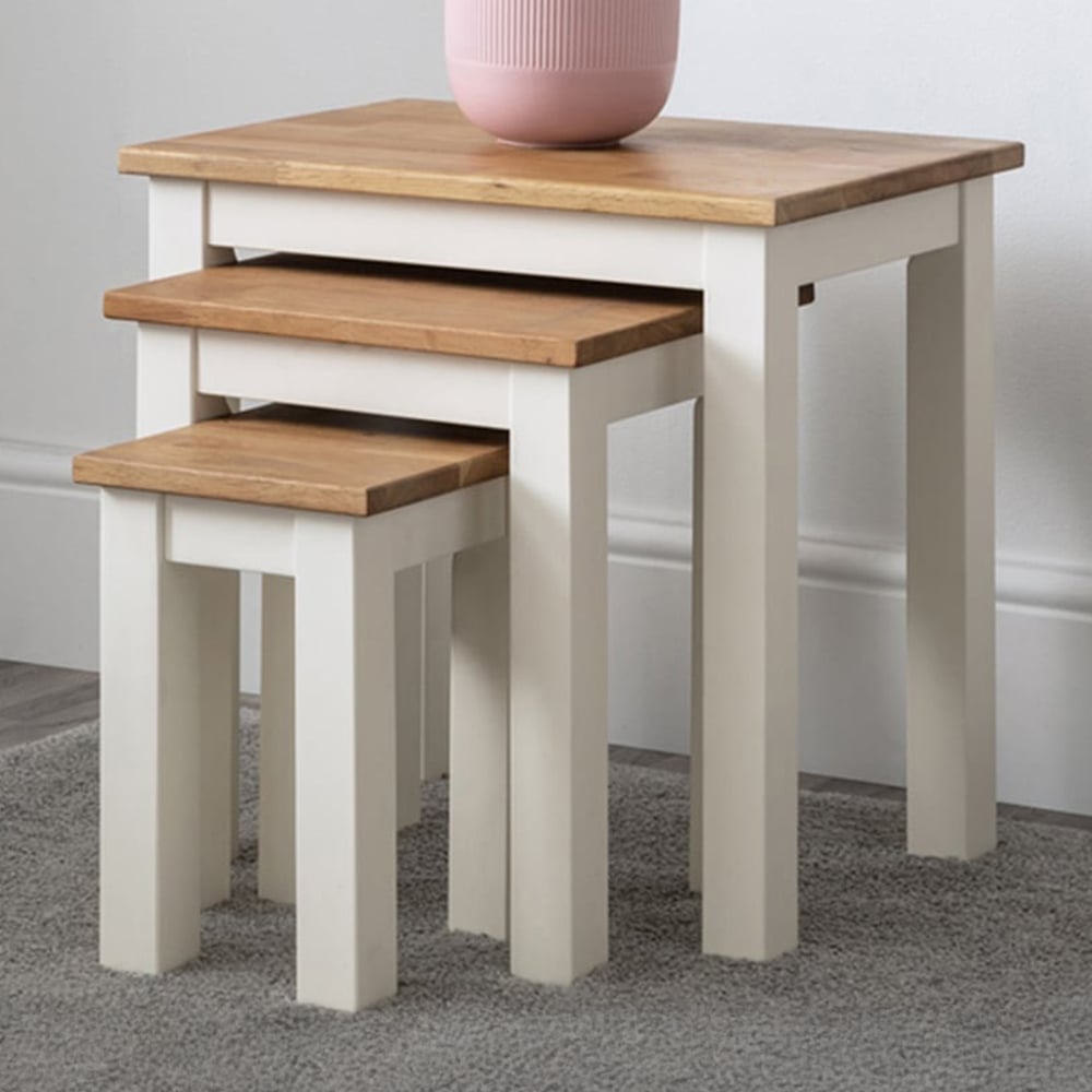 Julian Bowen Coxmoor Ivory and Oak Nest of Tables Set of 3 Image 1