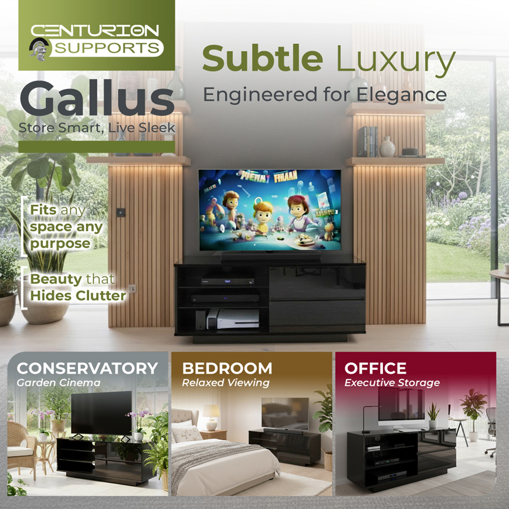 Centurion Supports Gallus 2 Drawer 3 Shelf Gloss Black TV Unit Image 3