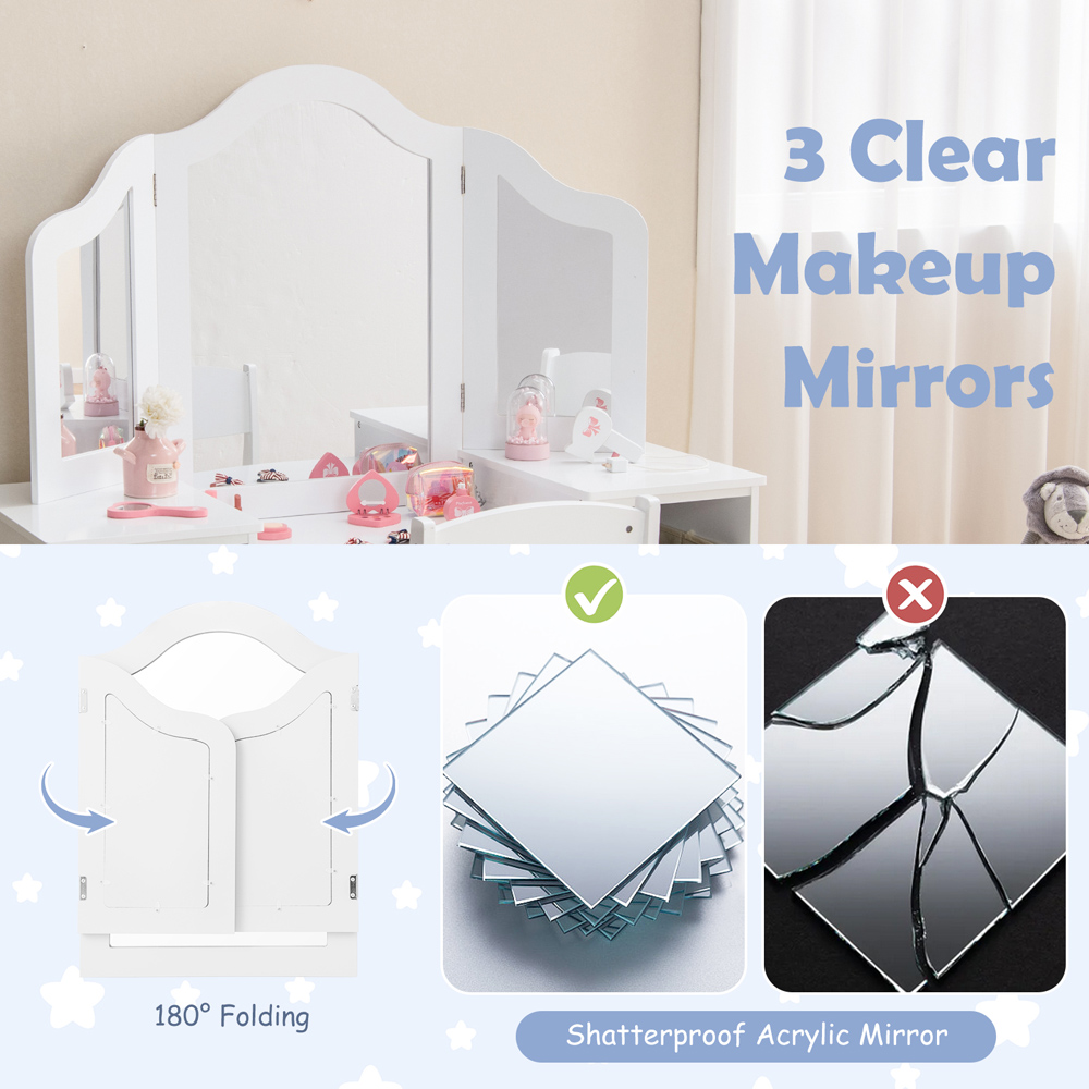 Costway Kids White Princess Vanity Table with Removable Mirror Image 8