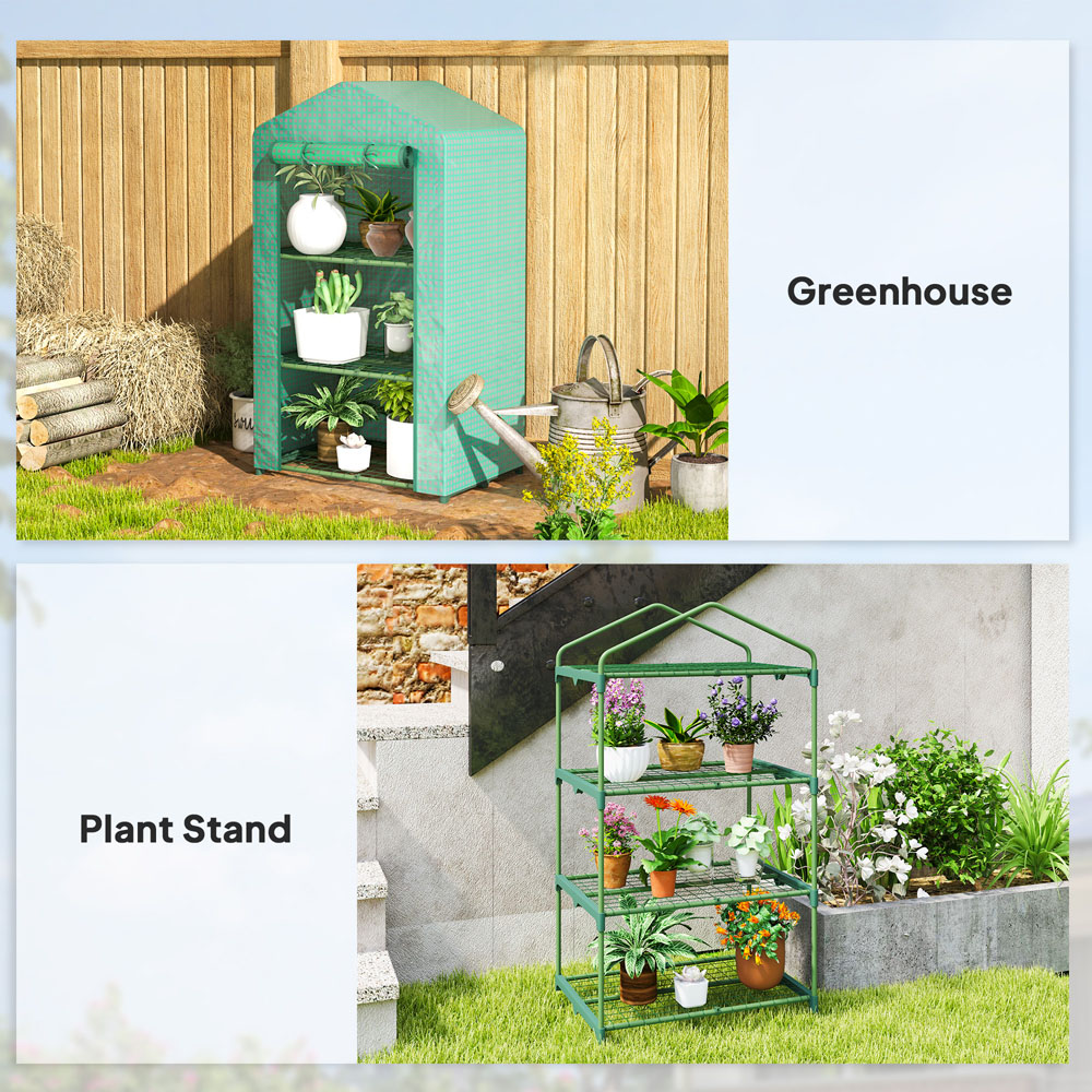 Outsunny 3 Shelf Green Mini Greenhouse with Roll Up Door Image 5