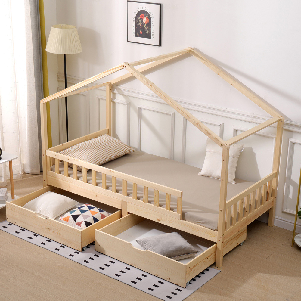 Portland Wood House 2 Drawer Natural Kids Bed Frame Image 9