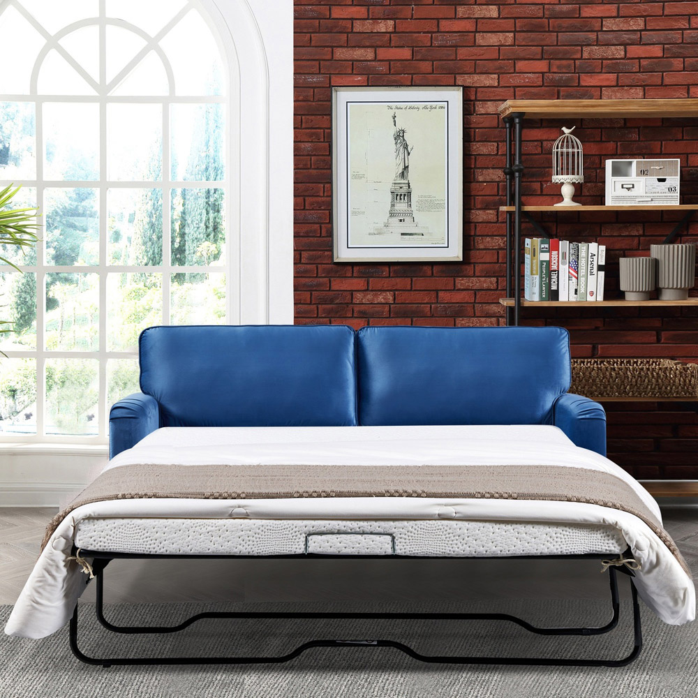 Woodbury Double Sleeper Blue Velvet Sofa Bed Image 2