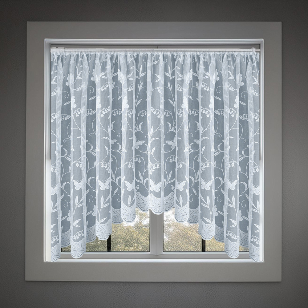 Tyrone Textiles Hawaii Jardiniere Trailing Leaf and Butterfly Pocket Header Net Curtain 254 x 137cm Image 1