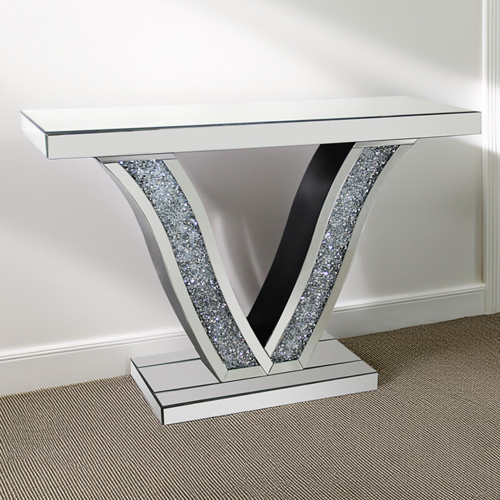 Aurora Crystal Mirrored Console Table  - Silver Image 1