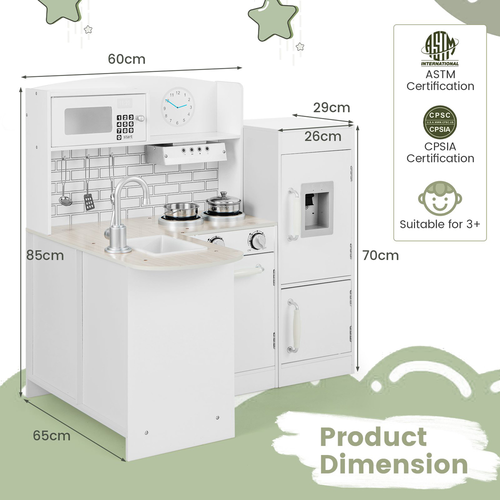 Costway White Kid's Wooden Corner Play Kitchen Set Image 9