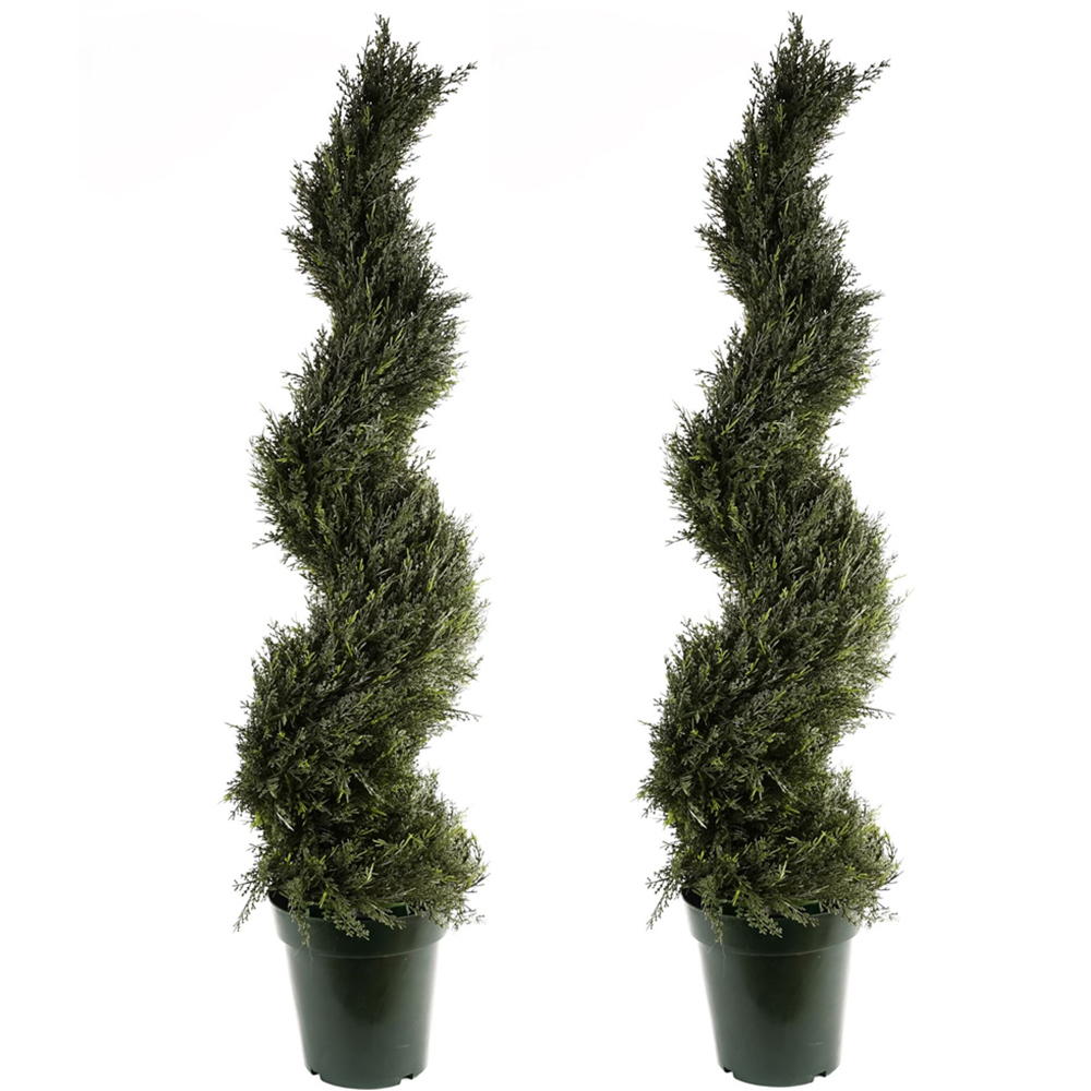 Leaf Cypress Spiral Balls Topiary Artificial Tree in Pot 4ft 2 Pack Image 1