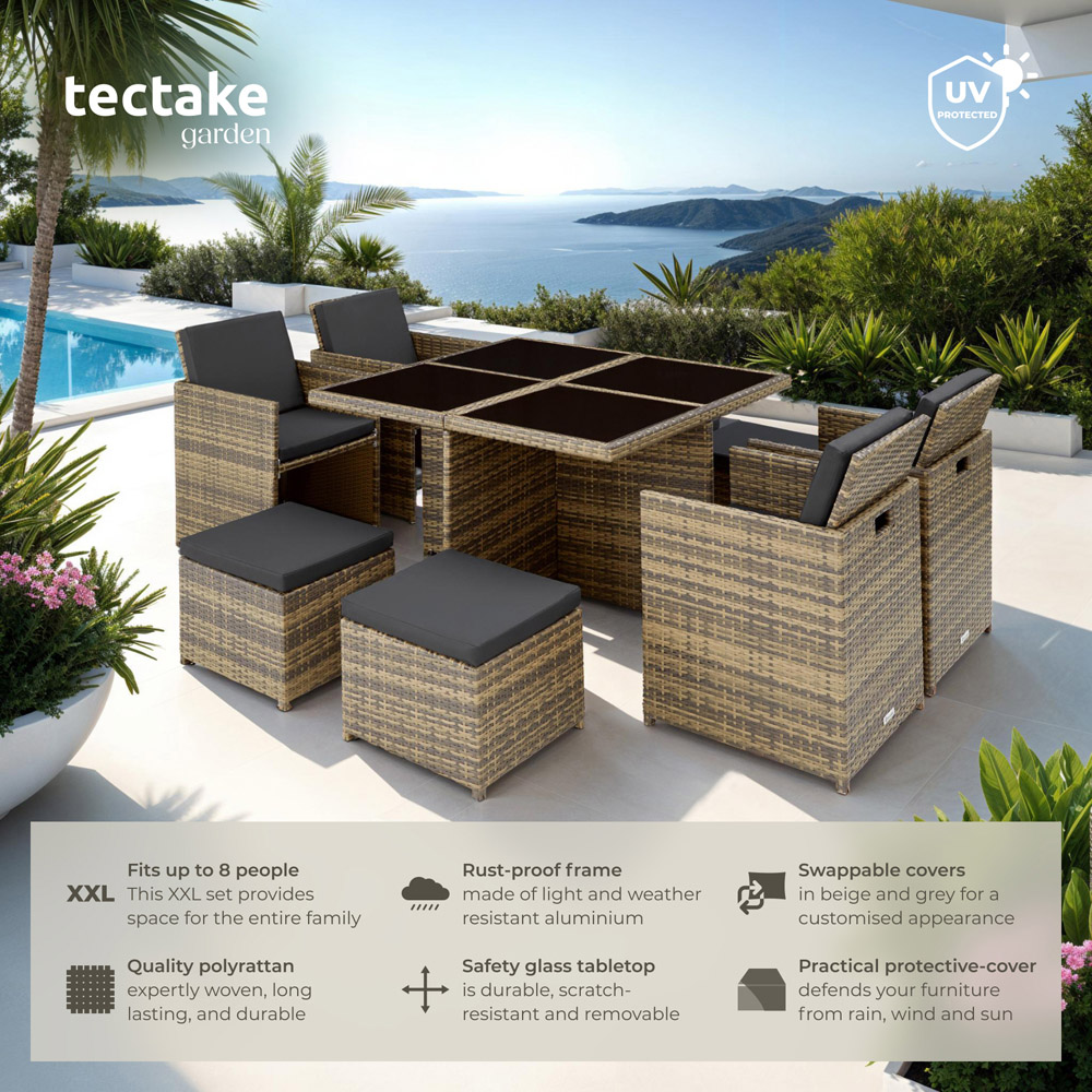 tectake Manhattan 8 Seater Rattan Garden Dining Set Natural Image 8