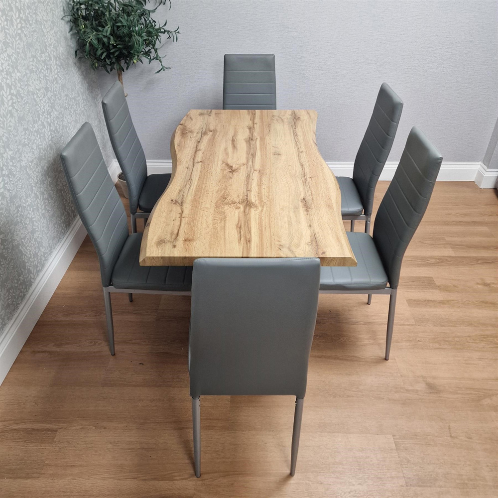 Portland 6 Seater Faux Leather Padded Dining Set Grey Image 8