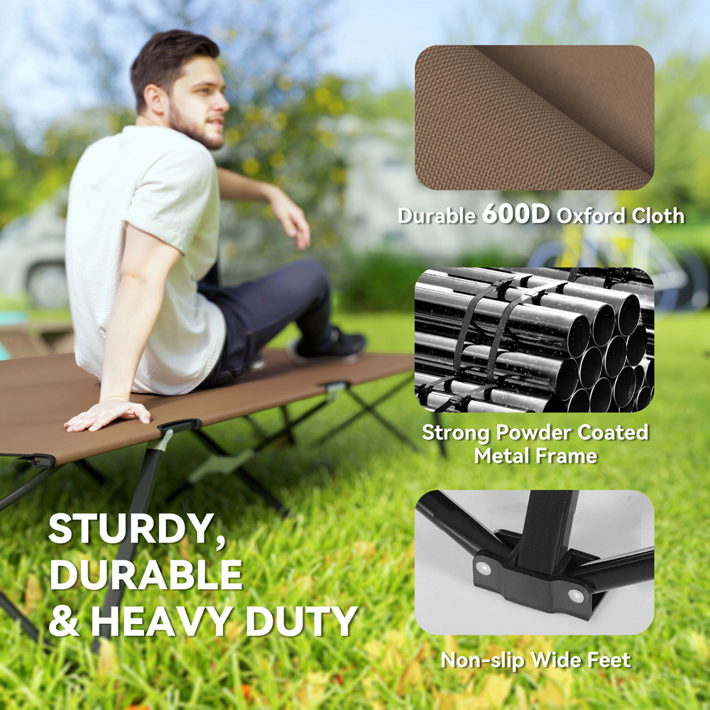 Outsunny Charcoal Khaki Double Folding Portable Camping Bed Image 8