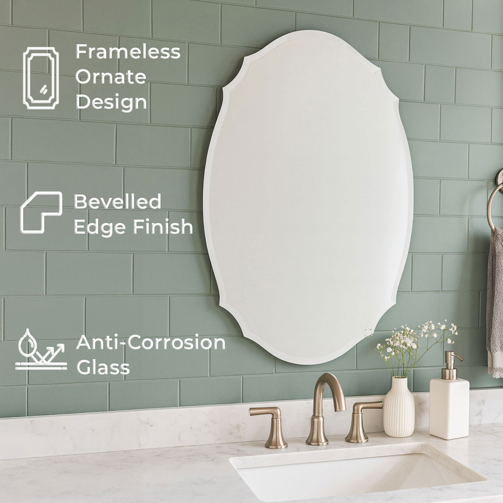 Neo Ellipse Frameless Bevelled Edge Wall Mirror 60 x 40cm Image 5