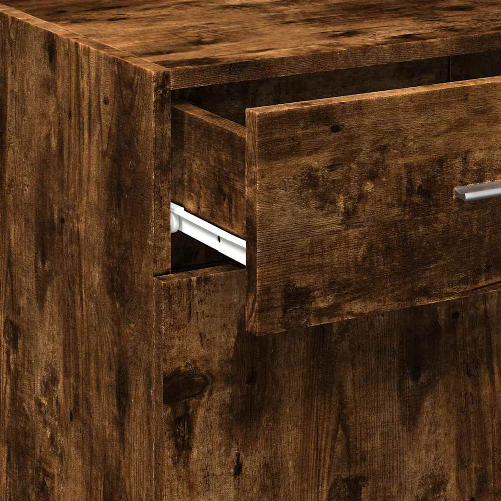 vidaXL Single Door Single Drawer Smoked Oak Sideboard Image 9